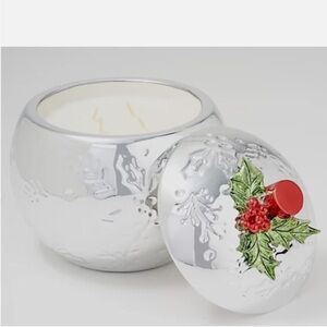 Silver Holiday Candle with Red and Green Accents